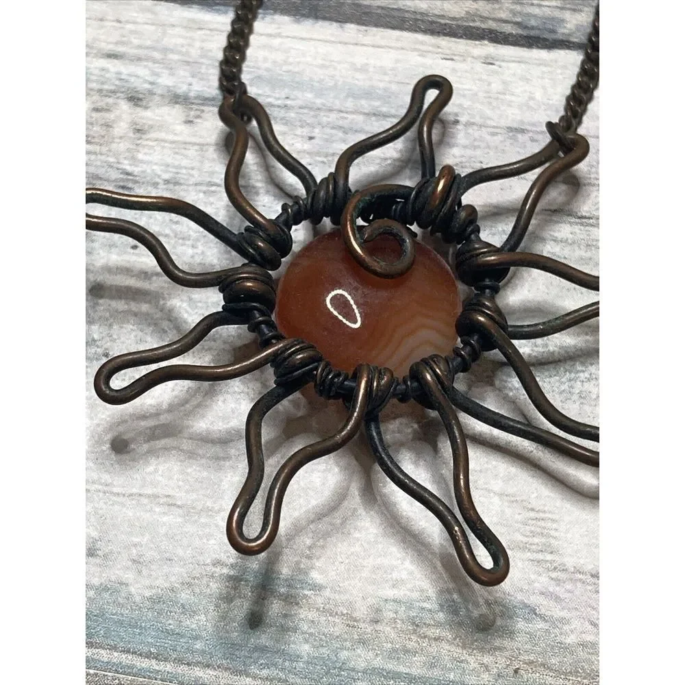 Copper Sunburst Banded‎ Agate Stone Necklace 18